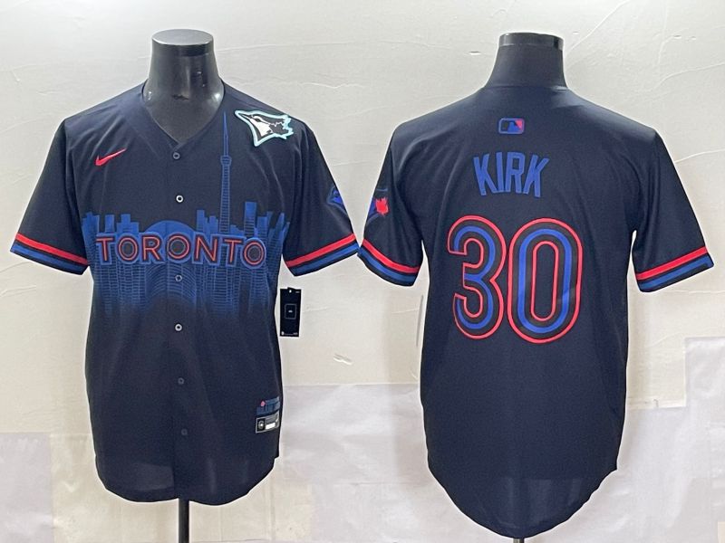 Men 2025 Toronto Blue Jays 30 Kirk Black Joint Name Nike MLB Jersey style 5